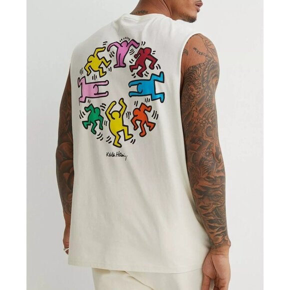 KEITH HARING x H+M‎ 'Dancing Men' Men's Tank Top 2-Sided Graphic T-Shirt men XL - Picture 7 of 10